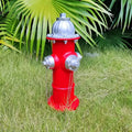 Red Resin Fire Hydrant Ornament with Silver Top and Chain DetailsVibrant Garden Sculpture for Outdoor Yard Pathway Decor