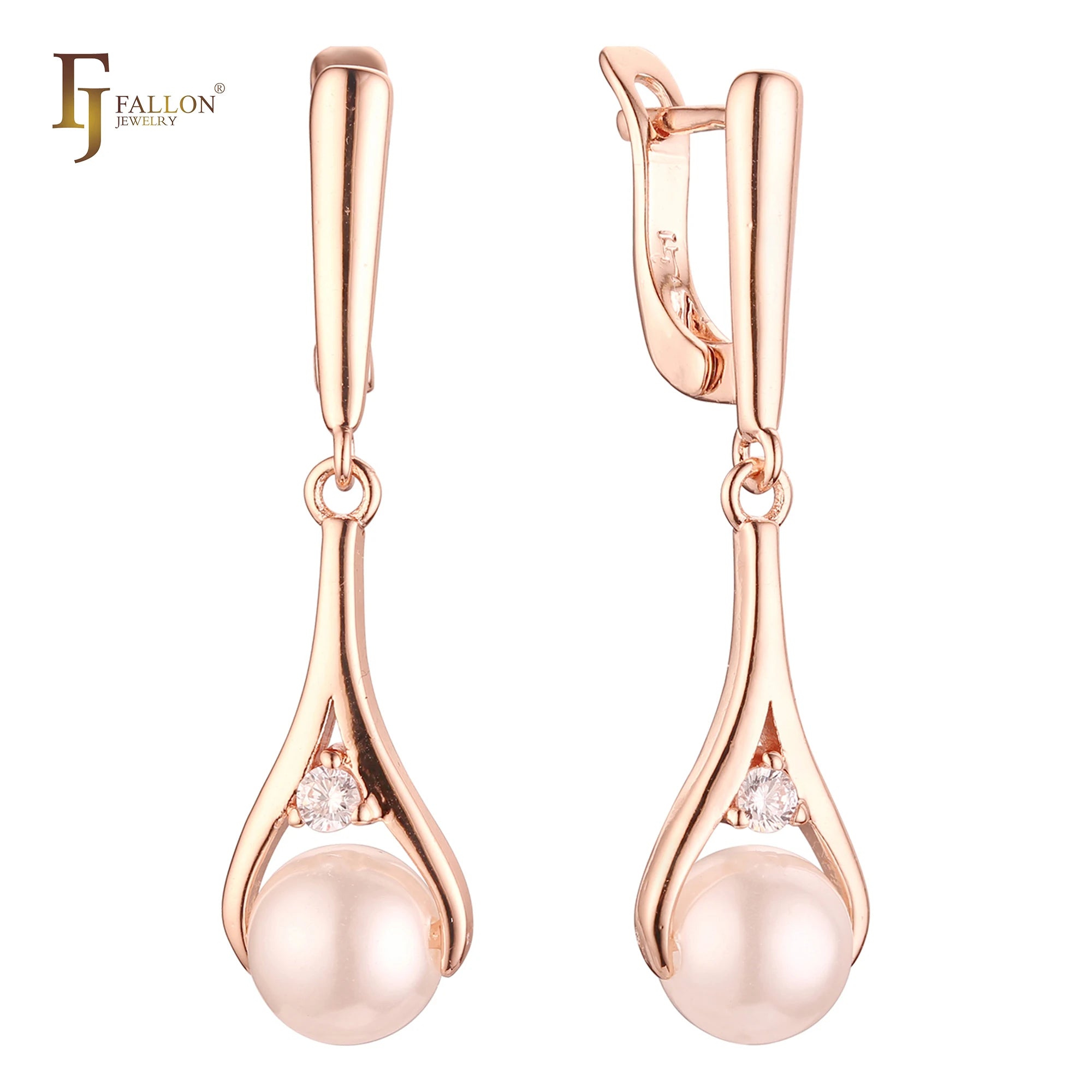 FJ Fallon Fashion Jewelry Pearl Earrings Plated in 585 Rose Gold Brass Based