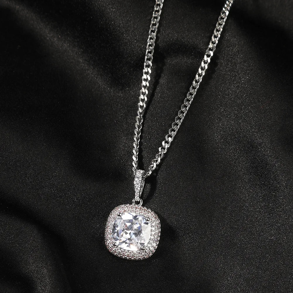 Hip Hop New pink Three-dimensional square Zircon Pendant Simple Rap Trend Accessory