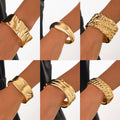 Luxury Glossy Irregular Wave Alloy Chunky Cuff Bracelet Pleat Wide Face Fashion Bangle for Women