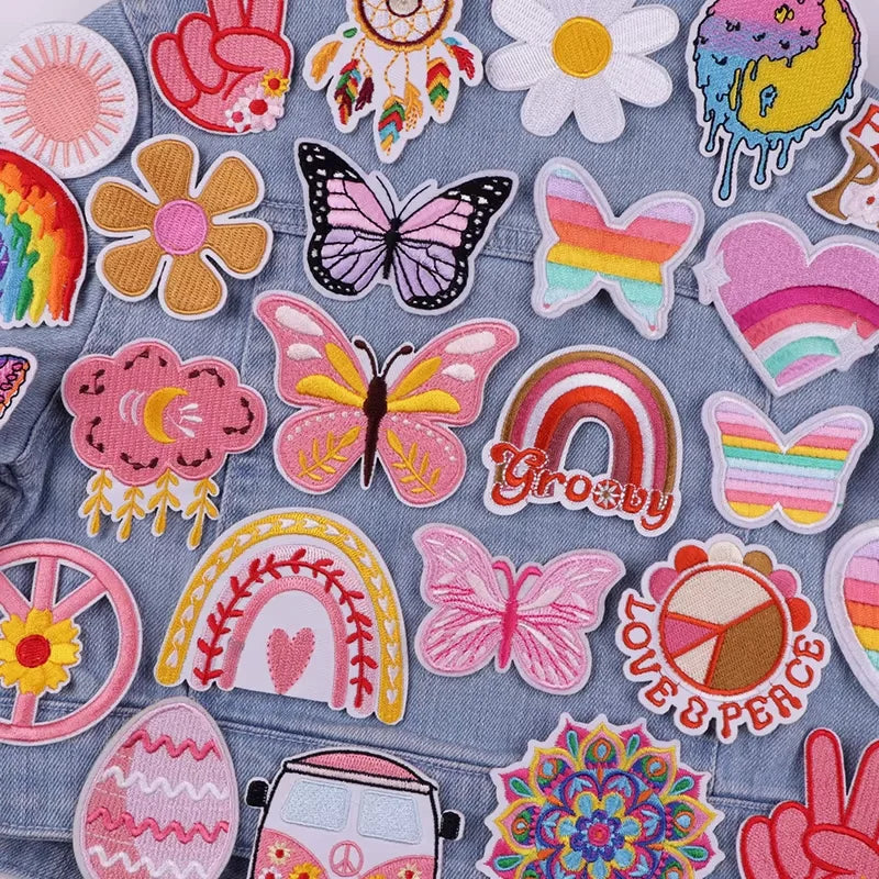 New Design Full Embroidered Butterfly Heart Trucker Hat Logo Western Patch Hat Embroidery Patches Iron on Custom Patches