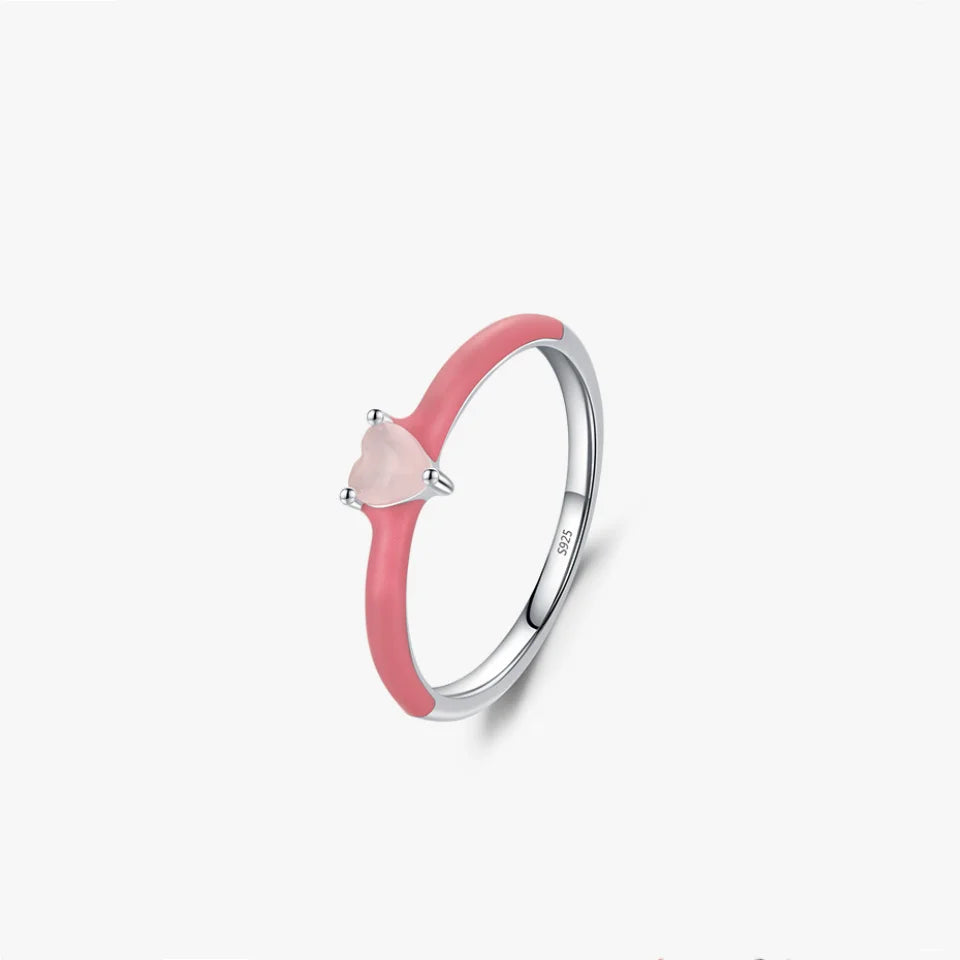 Hot Selling S925 Sterling Silver Heart Smart Ring Inlaid Zircon Gemstone Rings Epoxy Enamel Cute Rings for Girls Women Jewelry
