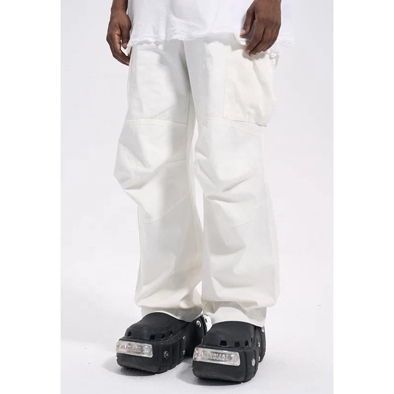 2024 Custom Label Men's Black Straight Flared Jeans Pants High Street Style Light Washed Stock for Drop Shipping