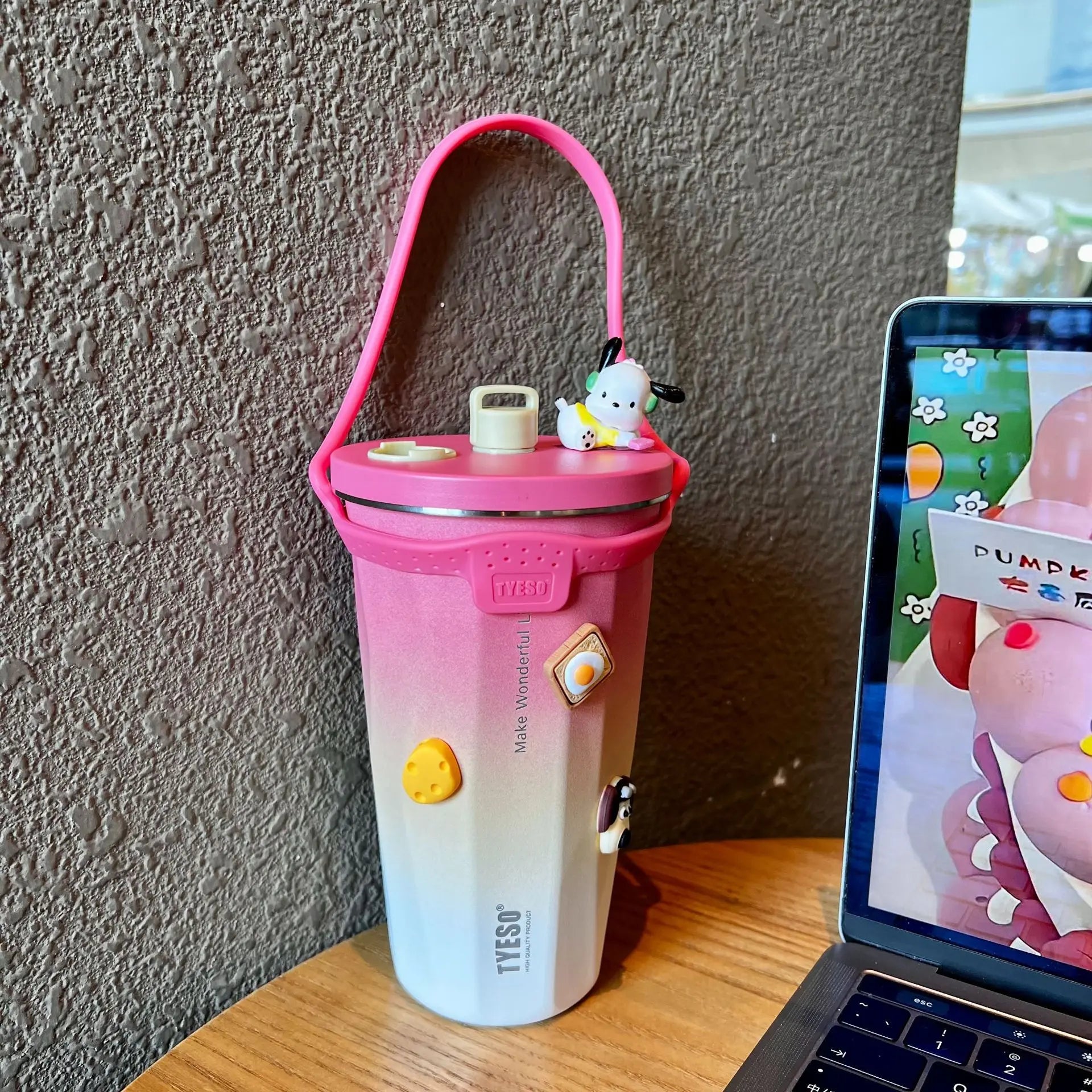21OZ/600ML Stainless Steel Sports Insulated Mug Gradient Colour with Telescopic Straw Simple Ice Bar Unisex DIY Keep Cold Coffee
