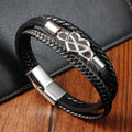 Popular Multilayer Stainless Steel Woven Leather Love Knot Infinity Charm Bracelet Men Braided Hand Jewelry Custom Laser Logo