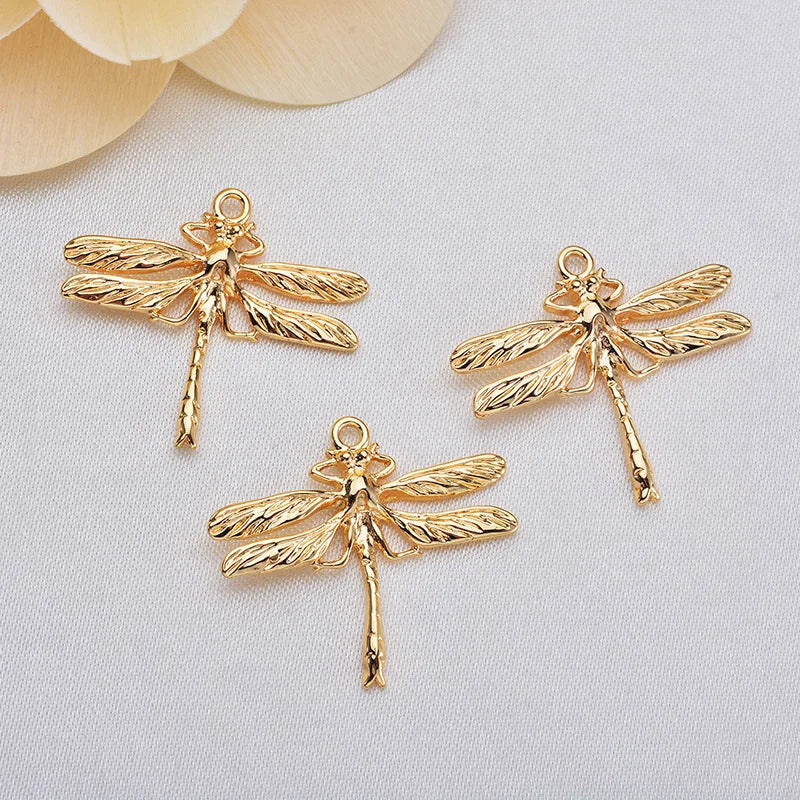 Brass 18k Gold Cute Dragonfly Pendant Charm for DIY Supplies Jewelry Making Discovery