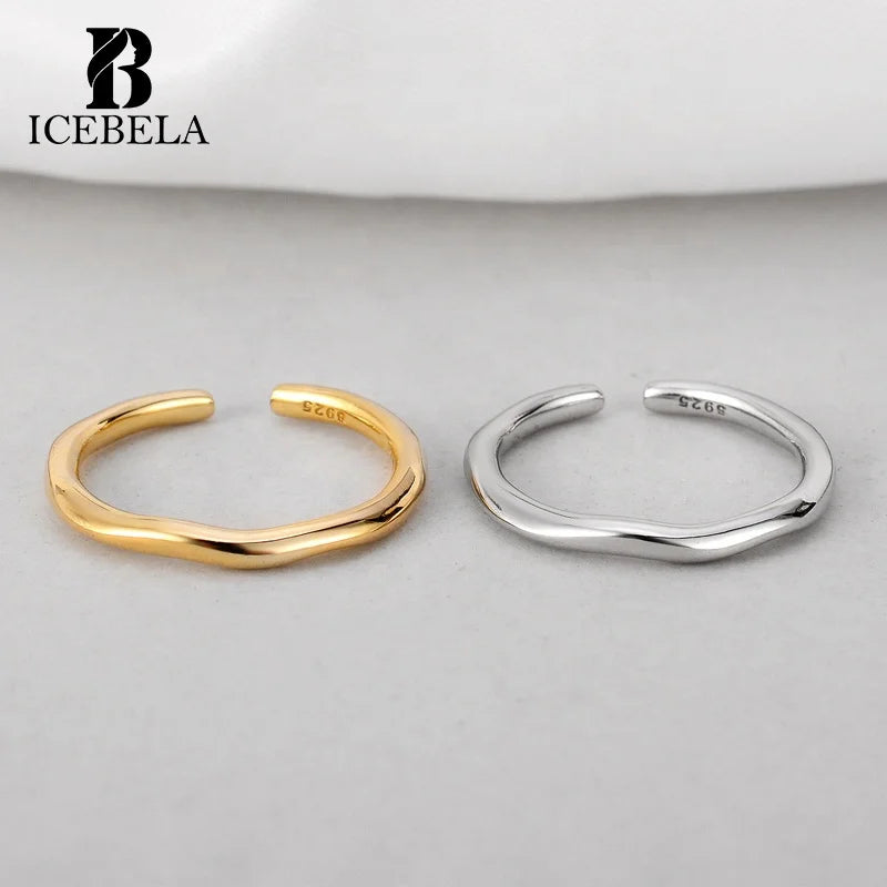 Daily Classic Simple Korean Ring 925 Sterling Silver De Plata Multiple Wear Style Wave Shape Open Resizable Rings for Girls