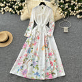 LW0872 High-End Elegant Dress 2025 Spring Dress French Socialite Bow Tie Long Sleeve Waist Print Full Dresses for Ladies