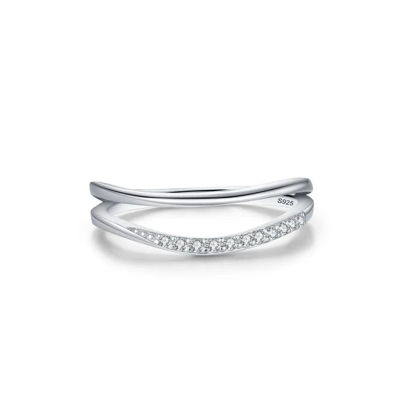 Wholesale 925 Sterling Silver Cubic Zirconia Rings Fine Jewelry Simple Double Layer Design Geometric Pattern for Wedding Party