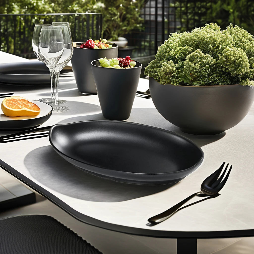 Wholesale Matte Black Modern Salad Buffet Plate 8/9/10 Inch Kitchen Home Restaurant Dinner Plate Oval Melamine Plastic Dish