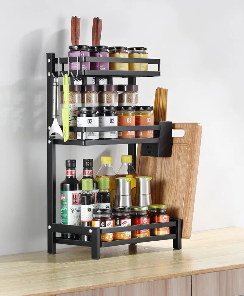 Factory Direct Multifunctional Metal Spice Seasoning Storage Rack Three-tier Standing Type Box Installation