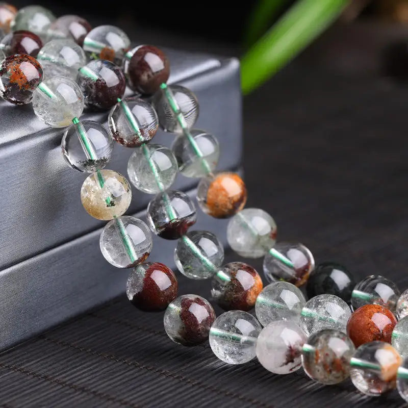 Natural Round Green Phantom Stone Beads for Jewelry Making Loose Beads for DIY Bracelets