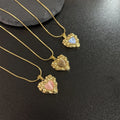 New Design Stainless Steel Waterproof Women's Necklace Trendy Heart Shape Cat's Eye Natural Stones Link Chain for Mother's Day