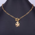 QIKU Trendy Double Heart Shape Gold Color Pendant Necklace Copper Zircon Purple Crystal Neck Chain Long Jewelry Wholesale Price