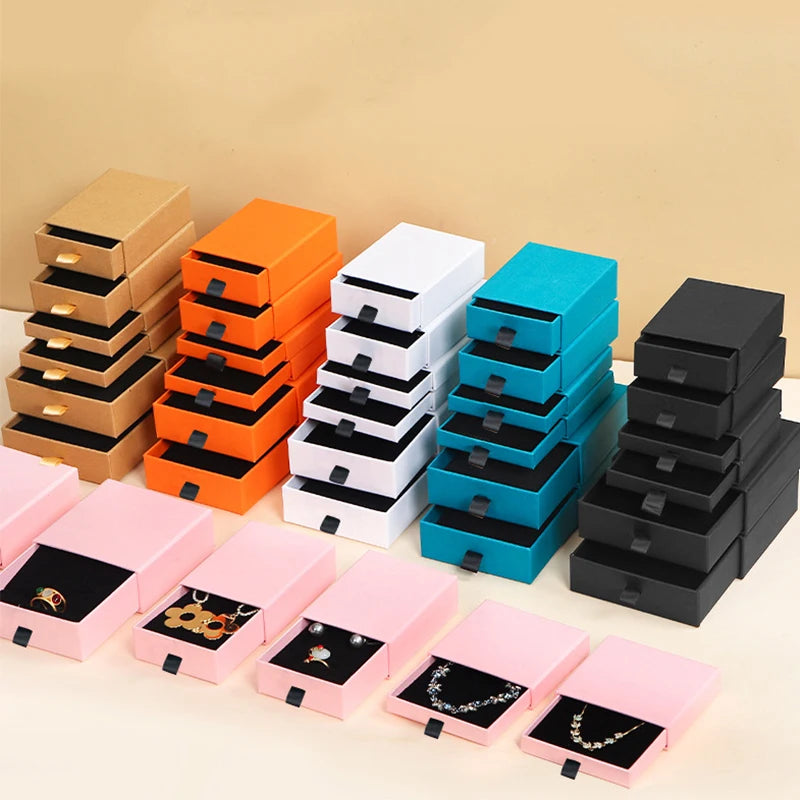 Custom Bracelet Gift Earring Necklace Jewellery Ring Boxes Cardboard Drawer Paper Jewelry Sliding Box Packaging With Black Foam