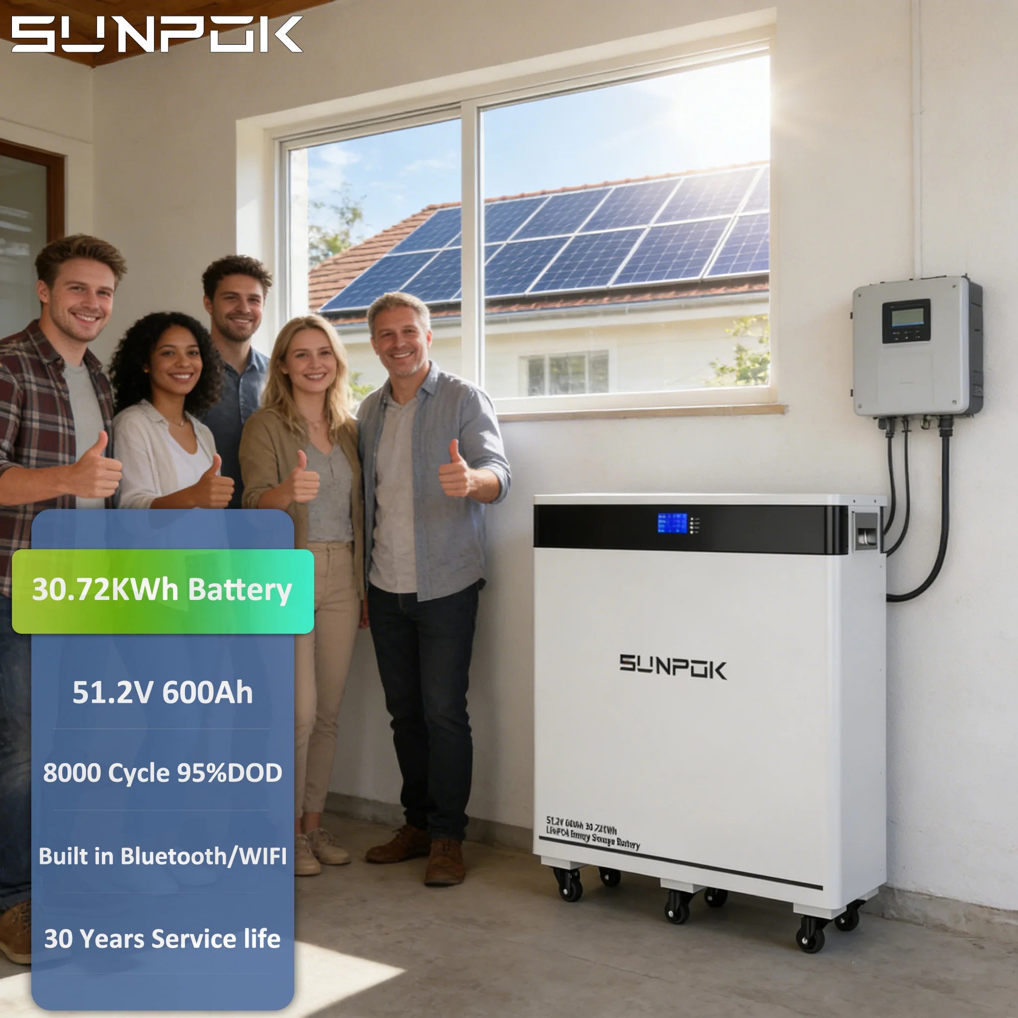 Sunpok New 51.2V 600ah Solar System Lifepo4 Energy Floor-mounted 48V 30kwh Lithium Battery Solar System Home Storage Battery
