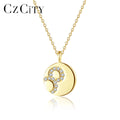 CZCITY Gold Plated Fine Jewelry Coin Infinite Summer Girl 14K Lady Zircon 925 SILVER Charm Link Pendant Chain Necklace