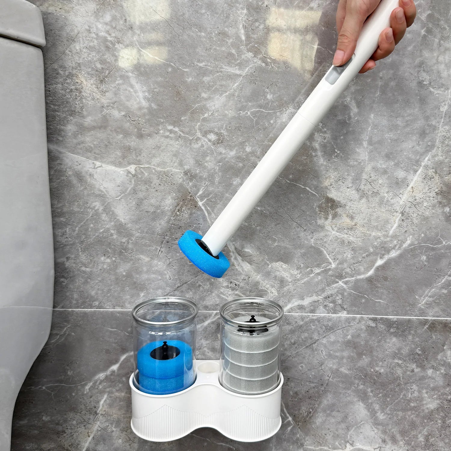 Realida Disposable Toilet Bowl Brush Handheld Cleaning Brush Plastic Handle 14 Piece Refill Set Toilet Brush and Cup