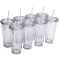 Wholesale Custom 24Oz clear Skinny Tumblers with Lid and Straw PS Plastic Acrylic Double Wall Tumbler Cups Snow Globe