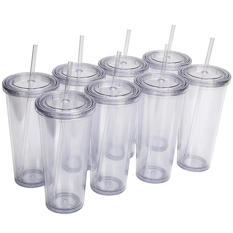 Wholesale Custom 24Oz clear Skinny Tumblers with Lid and Straw PS Plastic Acrylic Double Wall Tumbler Cups Snow Globe
