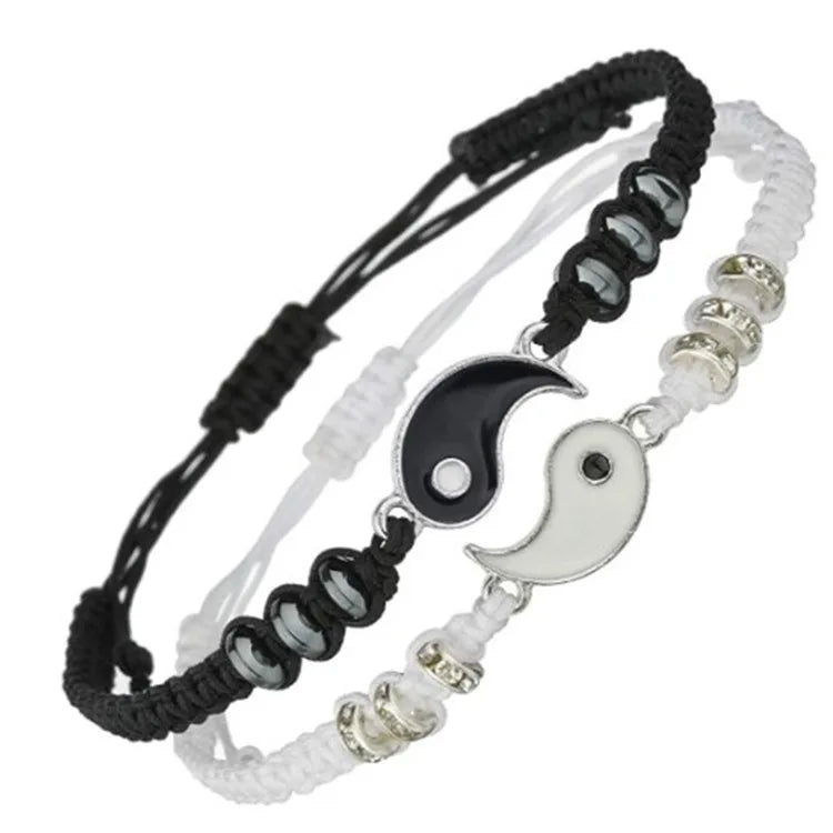 Hot Sale European Adjustable Couple Bracelet Handmade Woven Yin Yang Tai Chi Friendship Bracelet for Lover Gift