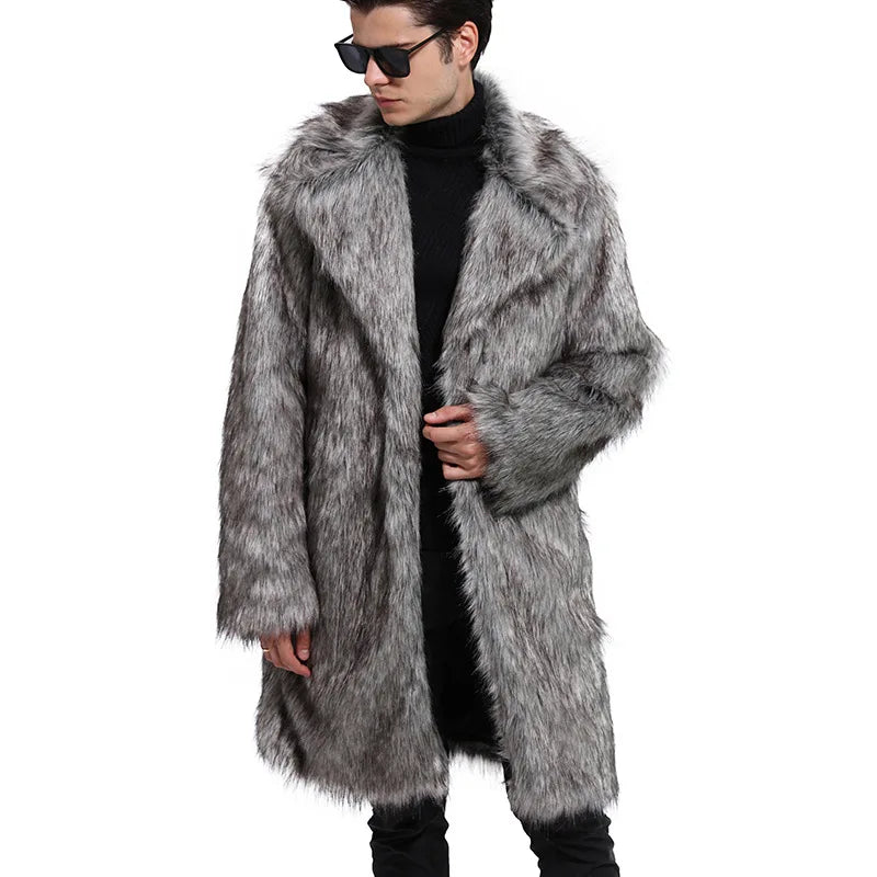 M-5XL Autumn/Winter Plush Coat Men's Mid Length Artificial Wool Warm Fur Coat