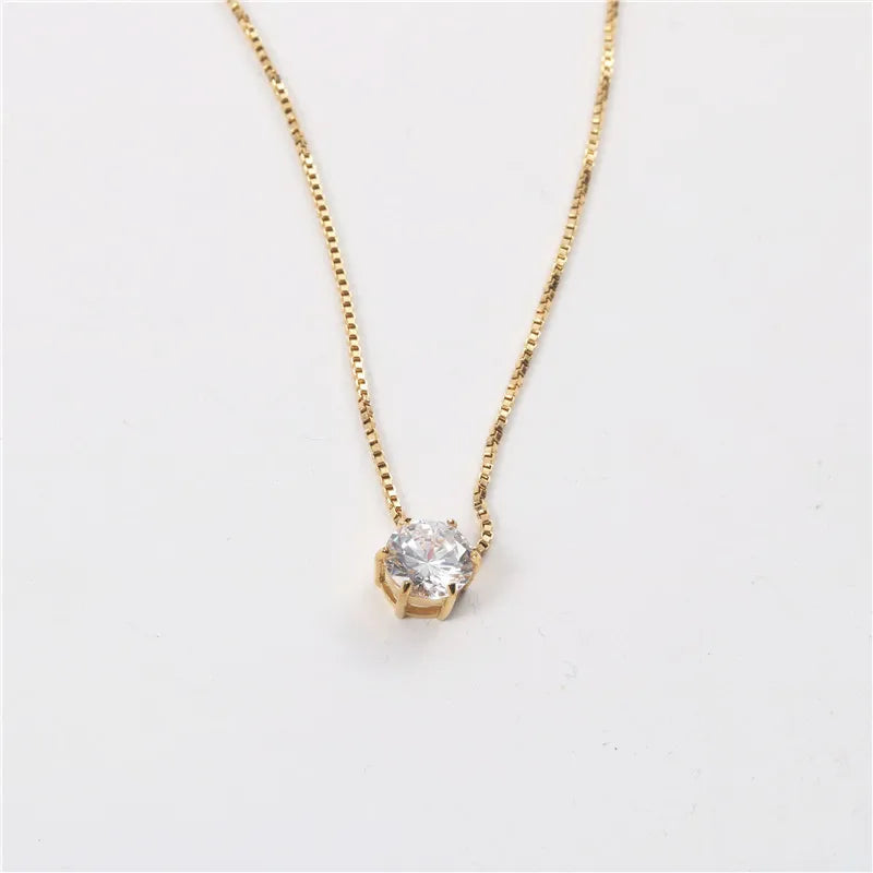 Gold Plated Statement Diamond Pendant Box Chain Choker Necklace Stainless Steel Jewelry Wholesale