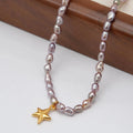 Elegant Real Gold Plated Brass Golden Star & Champagne Bead String Necklace