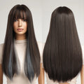 Factory Fast Delivery Black Brown Blue White Striped Dyed Long Straight Hair with Bangs Wig Matte Soft Synthetic Rose Net Wig
