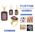 Vintage Victorian 24k Gold Plated Garnet Gemstone Ring Earrings Necklace Set Dropshipping Silver Jewelry Hawaiian Jewelry Set