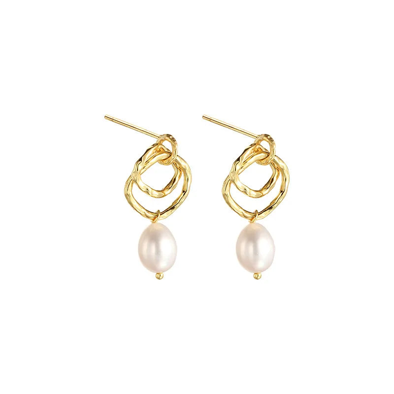 New Arrival Pearl Earring Jewelry 925 Sterling Silver Double Layer Freshwater Pearl Earring Women