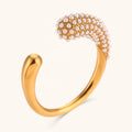 Dingran Summer Jewelry 18k Gold Plated Stainless Steel Waterproof Snake Shape Pearl Ring for Women