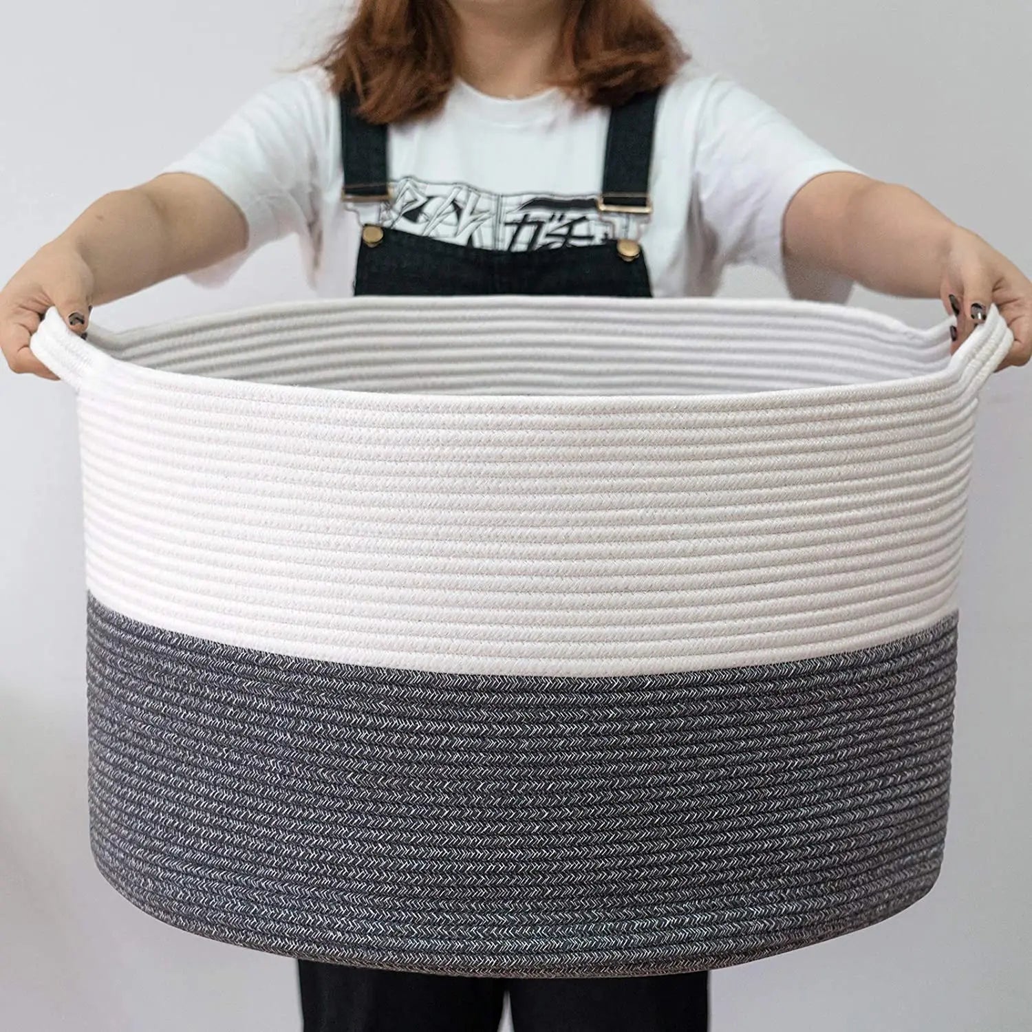 Simple Fashion Blanket Toy with Handle Storage Comforter Cushions Gray Laundry Hamper Living Room Large Cotton Rope  Basket