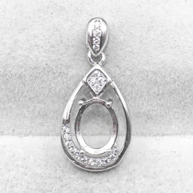 Sterling Silver 6*8mm Semi Mount Pendant Empty Frame Blank Claws Setting S925 Base Holder Without Center Stone for DIY Inlay