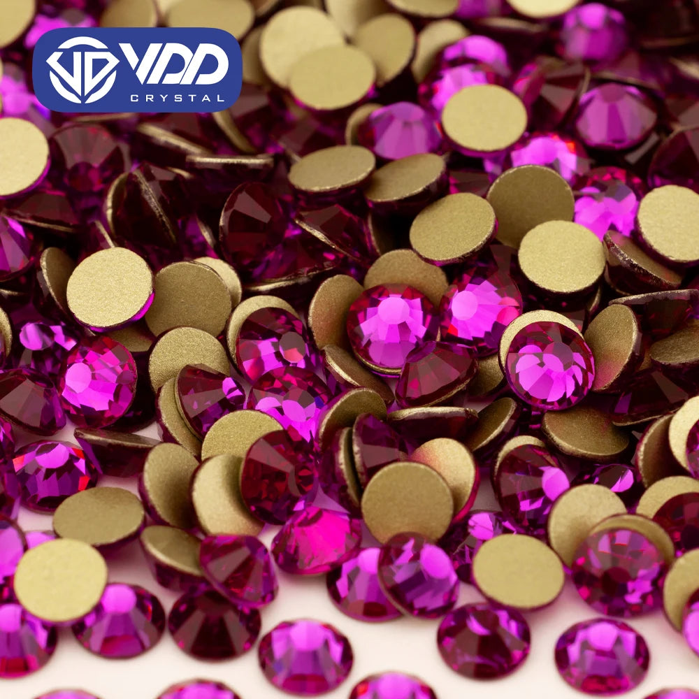 VDD 042 Fuchsia High Quality Glass Rhinestones Crystal Glod Back Flatback Strass Stones Nail Art DIY Crafts Decorations