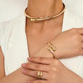 Jachon Vintage Style Choker Necklace Bangles Rings Jewelry Set for Women Punk Geometric Gold Silver Color Hip Hop Jewelry Set