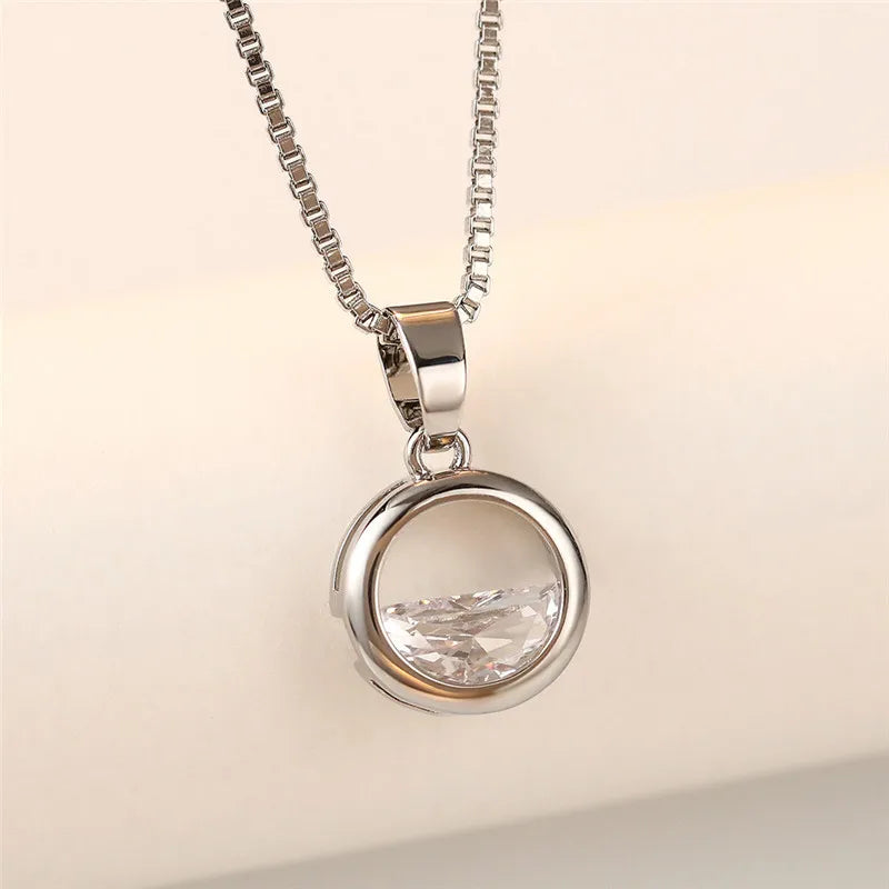 CAOSHI 18 Inches Small Cute Half Round Zircon Pendant Necklaces for Women Imitated Rhodium Plated With Box Chain Necklaces Girls