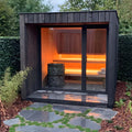 Modern 4-Person Villa Wood-Built Sauna Room Outdoor Panoramic Glass Relaxation with Dry Steam Red Cedar Solid Wood