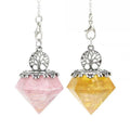 Diy Reiki Yoga Pyramid Rose Quartz/citrine Natural Chip Stone Pendulum Antique Copper Chain Hexagonal Resin Pendant Pendulum