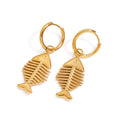 Hot Selling Fashion 18k Gold-plated Stainless Steel Fishbone Earrings for Women's Summer Vacation Style Geometric Ocean Jewelry