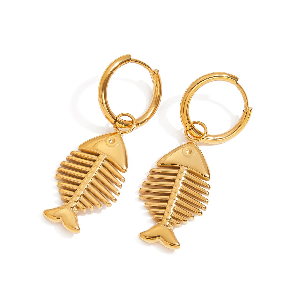 Hot Selling Fashion 18k Gold-plated Stainless Steel Fishbone Earrings for Women's Summer Vacation Style Geometric Ocean Jewelry