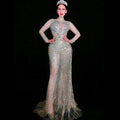 Elegant Mesh See Through Rhinestone Ball Gown Prom Dress Princess Birthday Bride Wedding Dress Women Mermaid Evening Dresses
