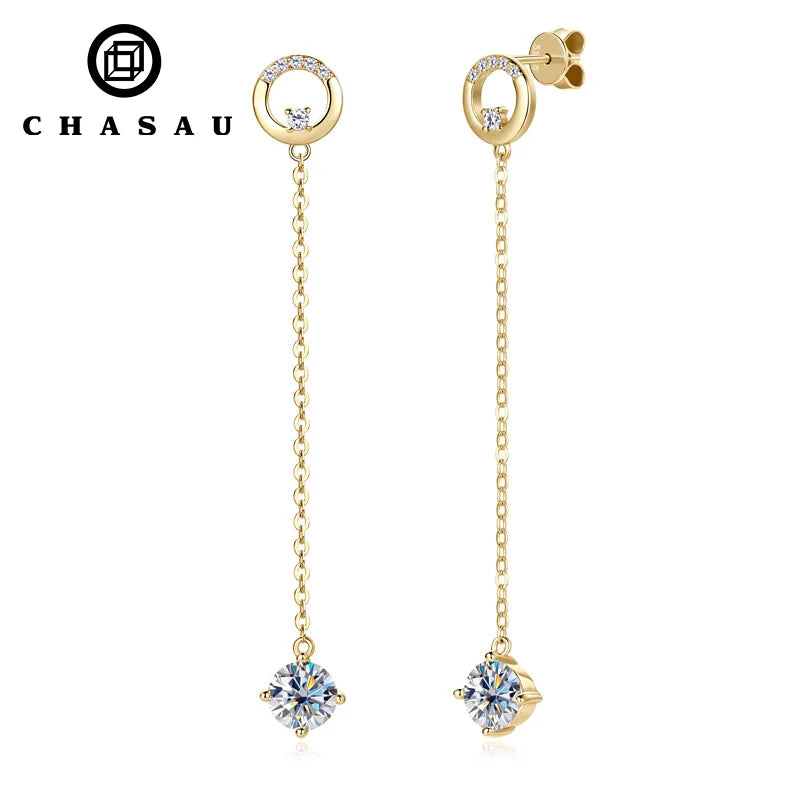 New Arrival Fashion Drop 925 Sterling Silver Round Cut 6.5mm 1ct  Moissanite Ladies Dangle Chain Stud Earrings