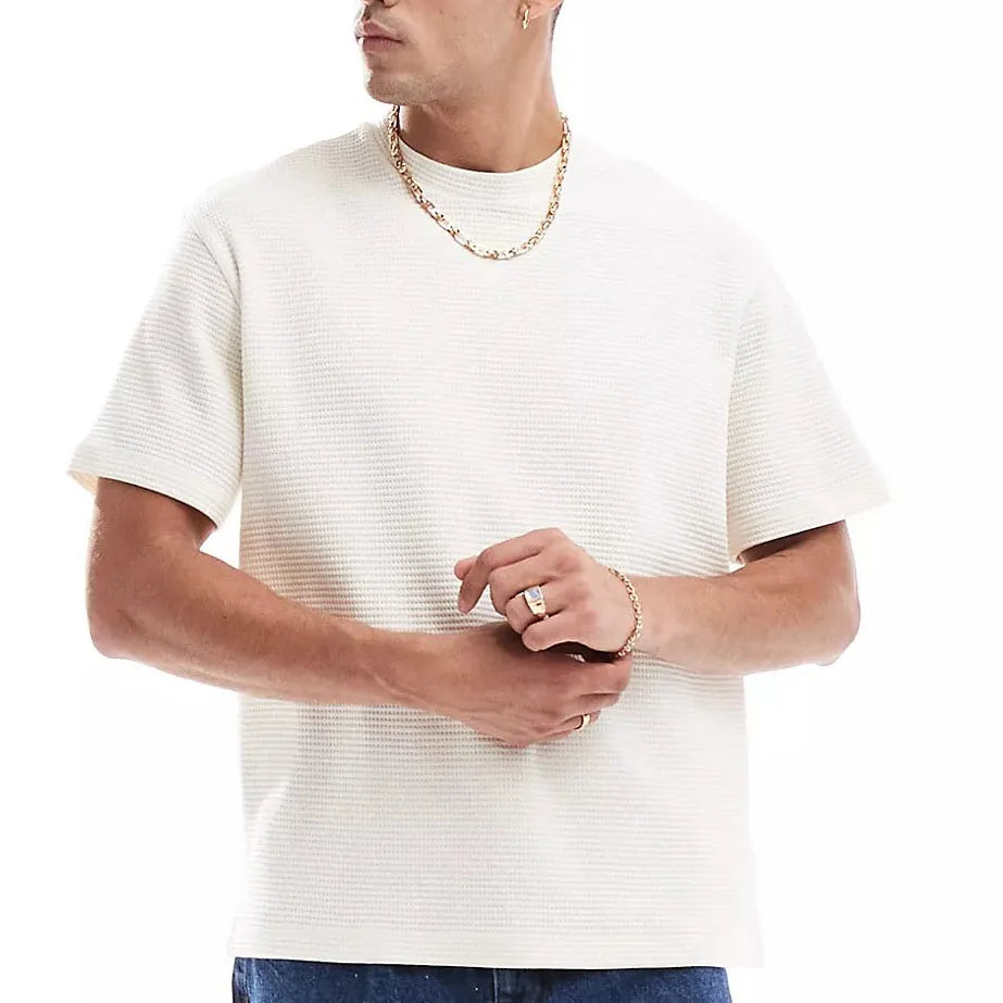 Hot Sale Regular Fit Drop Shoulders T-shirt Custom Logo Casual Blank Waffle T Shirt for Men