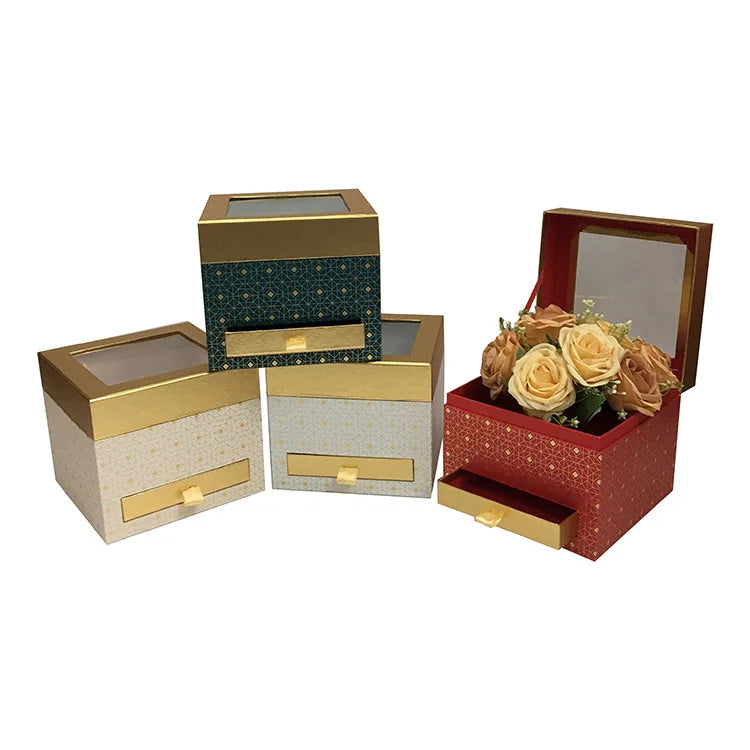 Clear Flower Box Flower Gift Box Square Drawer with Windows Double Draw Gift Box Mother's Day Gift