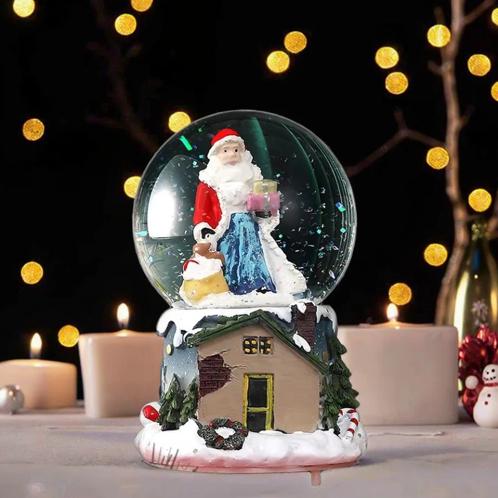 Santa Claus Resin Snow Globe Decor-Artistic Hand-painted Musical Festive Ornament Christmas Home Display Holiday Party Favors