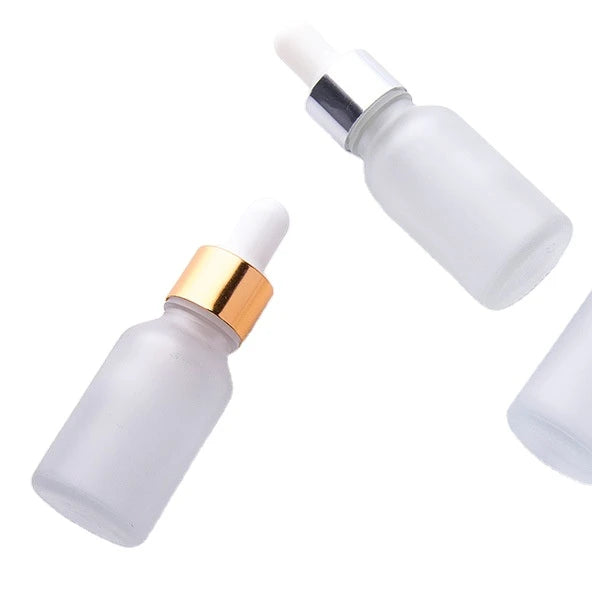 Transparent Frosted 15ML Glass Cosmetic Bottle Aluminum Dropper Oval Shape Carton Packing for Essential Oil Dispensing Glue Head