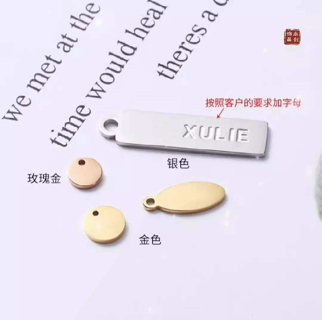 PVD Plating Stainless Steel Geometric Rectangle Oval Round Tag Pendant Customize Logo Tag for DIY Necklace Bracelet Tag