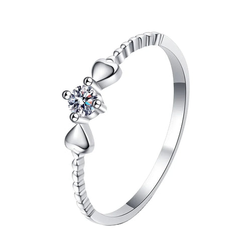0.1 Carat Professional Trendy Design White 925 Sterling Silver Hearts Shape Engagement Moissanite Ring for Women