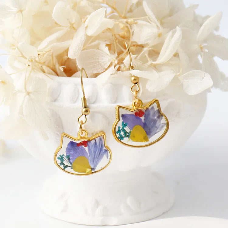 New cat Earrings for Women Resin Real Flower Earrings Fashion Jewelry Wholesale